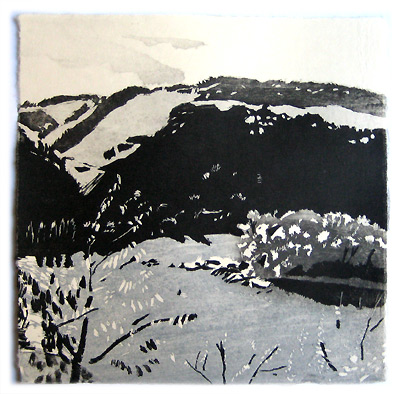 Rhein River Island, Japanese woodblock print, 30 x 30 cm, 2009