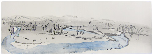 Three Rivers, Japanese woodblock print, 33 x 97 cm, 2010