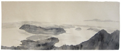 Mt. Constitution, Sonnenaufgang, Blick nach Westen, Tuschmalerei, 24 x 67 cm, 2010