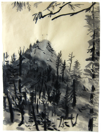 Berg im Wald, Kalifornien, Tuschmalerei, 51 x 37 cm, 2012