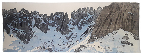 Berge 2, japanischer Holzschnitt, 33 x 91 cm, 2025