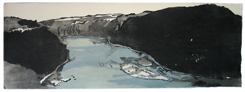 Rhein 1, japanischer Holzschnitt, 24 x 67 cm, 2009