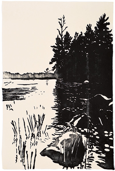 Listen to the Loon!, Maine, japanischer Holzschnitt, 67 x 47 cm, 2010