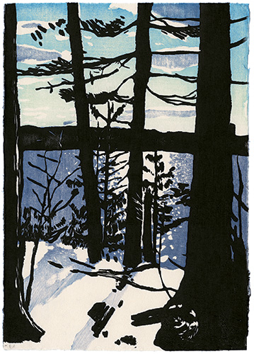 Serie Rückkehr, Winter, japanischer Holzschnitt, 33,5 x 23,5 cm, 2010