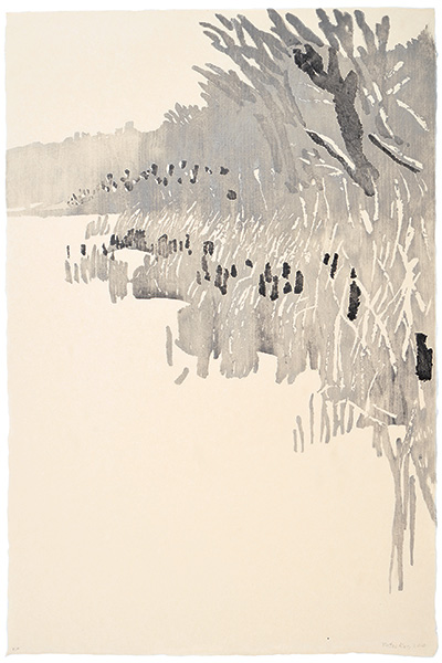 Der Weg über den See 3, japanischer Holzschnitt, 67 x 47 cm, 2010