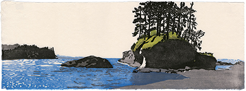 Crescent Beach, japanischer Holzschnitt, 24 x 67 cm, 2011