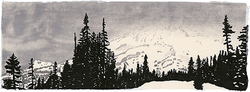 Mt. Rainier, japanischer Holzschnitt, 24 x 67 cm, 2011