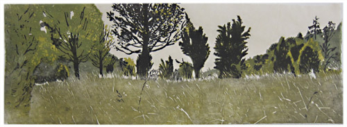 Wacholderlandschaft, japanischer Holzschnitt, 24 x 67 cm, 2011