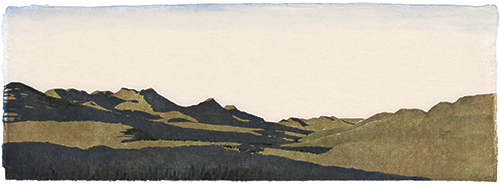 Wyoming Sunrise, japanischer Holzschnitt, 24 x 67 cm, 2011