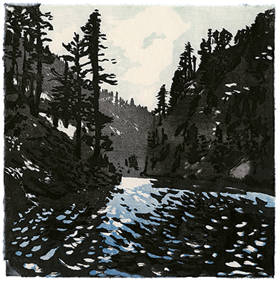 Diablo Lake, japanischer Holzschnitt, 24 x 24 cm, 2012