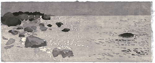 Strand, Long Island, japanischer Holzschnitt, 25 x 63 cm, 2012