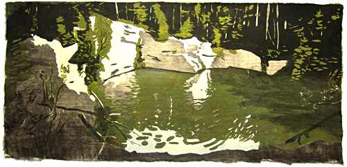 Paradies, Steinbruch, japanischer Holzschnitt, 29 x 63 cm, 2013