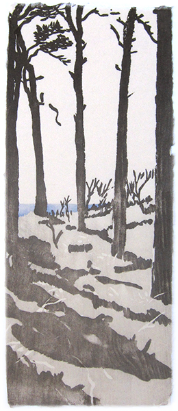 Ende der Reise (Ostsee Wald), japanischer Holzschnitt, 56 x 23 cm, 2016